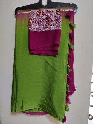 Pure Chinnon Shaded Sarees With Blouse (21)