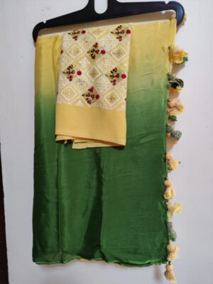 Pure Chinnon Shaded Sarees With Blouse (5)