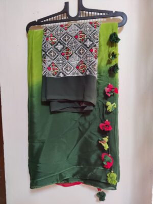 Pure Chinnon Shaded Sarees With Blouse (8)