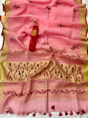 Exclusive Collection Of Embroidary Linen Sarees (10)