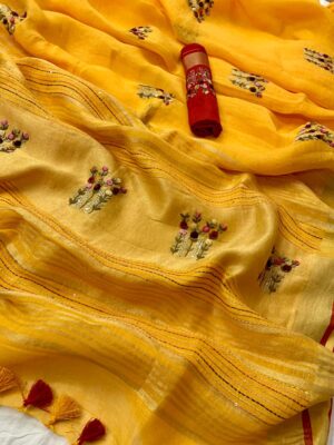 Exclusive Collection Of Embroidary Linen Sarees (12)