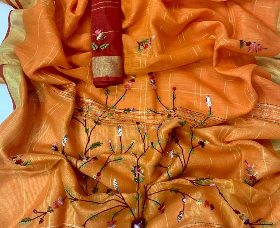 Exclusive Collection Of Embroidary Linen Sarees (22)