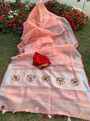 Exclusive Collection Of Embroidary Linen Sarees (4)