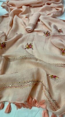 Exclusive Collection Of Embroidary Linen Sarees (5)