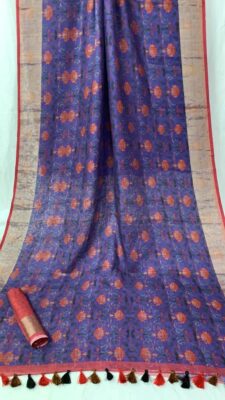 Pure Printed Linen Sarees With Blouse (2)