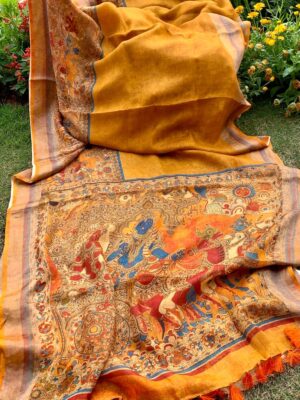 Pure Printed Linen Sarees With Blouse (3)