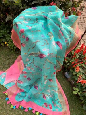 Pure Printed Linen Sarees With Blouse (4)
