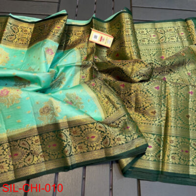 Pure Chiniya Silk Sarees With Contrast Blouse (12)