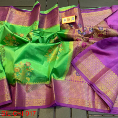 Pure Chiniya Silk Sarees With Contrast Blouse (4)