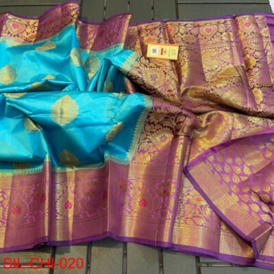 Pure Chiniya Silk Sarees With Contrast Blouse (6)