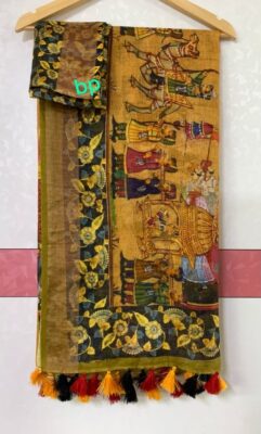 Pure Printed Linen Sarees With Blouse (12)