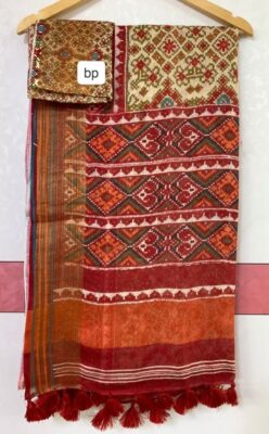 Pure Printed Linen Sarees With Blouse (21)