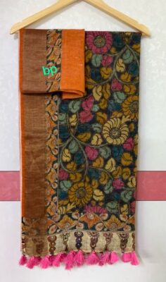 Pure Printed Linen Sarees With Blouse (32)