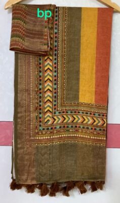 Pure Printed Linen Sarees With Blouse (34)