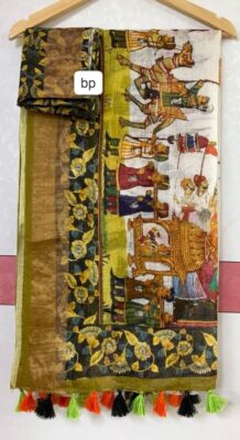 Pure Printed Linen Sarees With Blouse (36)
