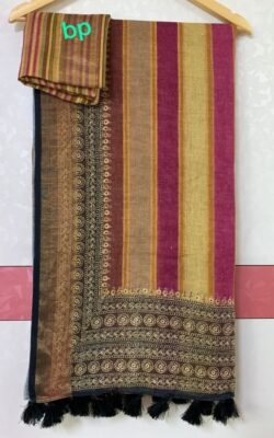 Pure Printed Linen Sarees With Blouse (37)
