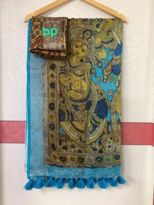 Pure Printed Linen Sarees With Blouse (4)