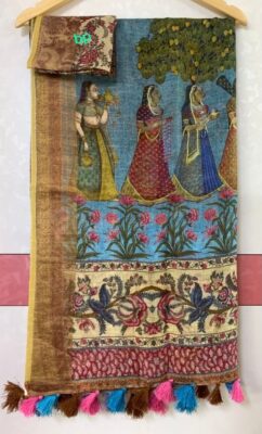 Pure Printed Linen Sarees With Blouse (44)