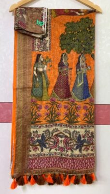 Pure Printed Linen Sarees With Blouse (46)