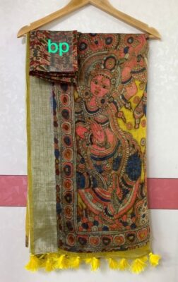 Pure Printed Linen Sarees With Blouse (5)