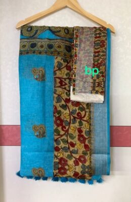 Pure Printed Linen Sarees With Blouse (50)