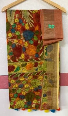 Pure Printed Linen Sarees With Blouse (53)