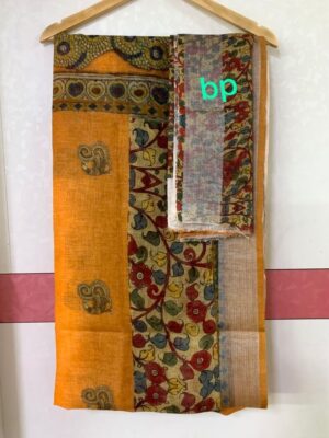 Pure Printed Linen Sarees With Blouse (55)