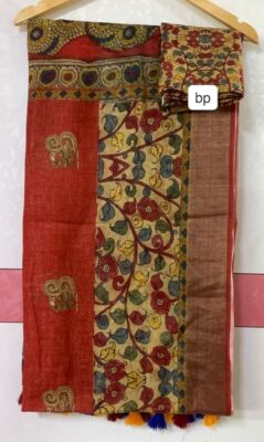 Pure Printed Linen Sarees With Blouse (56)