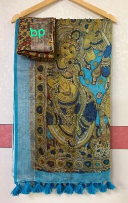 Pure Printed Linen Sarees With Blouse (9)