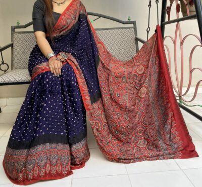 Beautiful Ajrakh Modal Silk Sarees (1)