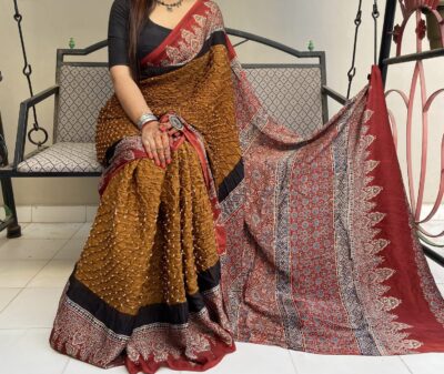 Beautiful Ajrakh Modal Silk Sarees (3)