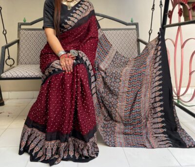 Beautiful Ajrakh Modal Silk Sarees (8)