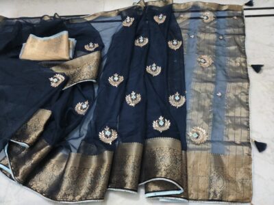 Latest Organza Sarees With Contrast Blouse (10)