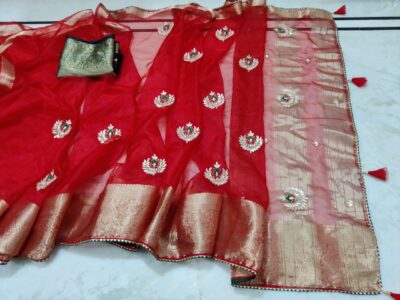 Latest Organza Sarees With Contrast Blouse (3)