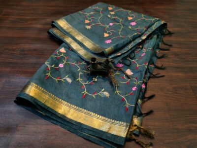 Linen Silk Embroidary Sarees With Price (1)
