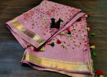 Linen Silk Embroidary Sarees With Price (11)