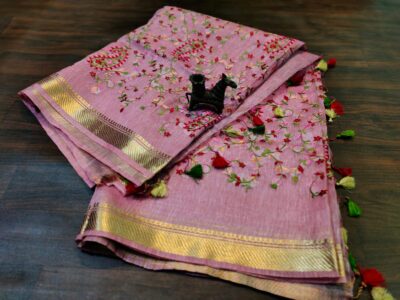 Linen Silk Embroidary Sarees With Price (11)