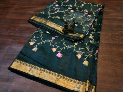Linen Silk Embroidary Sarees With Price (4)