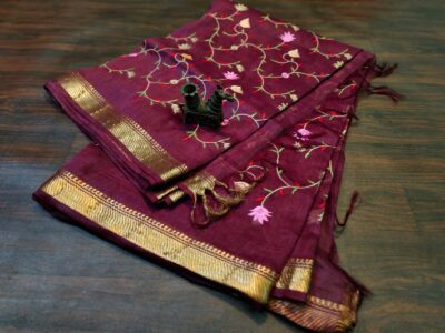 Linen Silk Embroidary Sarees With Price (6)