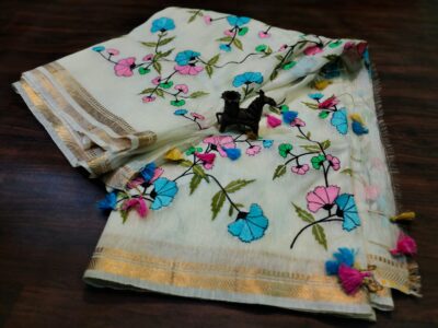 Linen Silk Embroidary Sarees With Price (7)