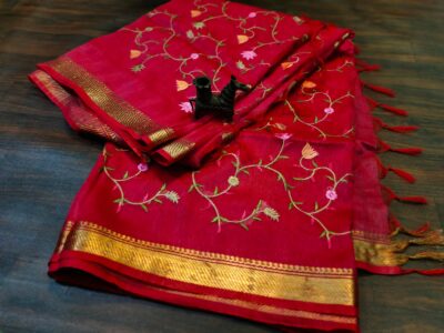 Linen Silk Embroidary Sarees With Price (9)