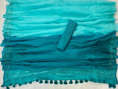 Pure Linen Hand Shaded Sequence Work Sarees (10)