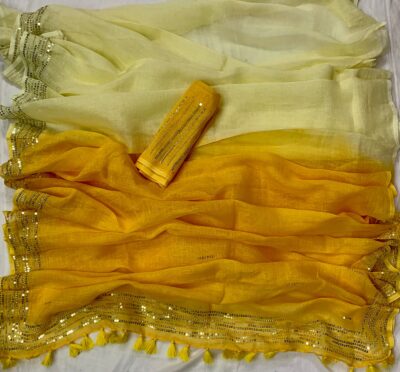 Pure Linen Hand Shaded Sequence Work Sarees (11)