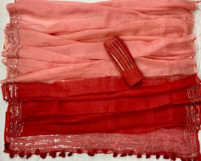 Pure Linen Hand Shaded Sequence Work Sarees (12)
