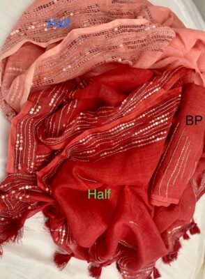 Pure Linen Hand Shaded Sequence Work Sarees (3)