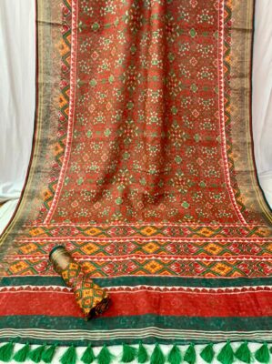 Pure Linen Patola Sarees With Blouse (10)