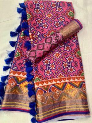 Pure Linen Patola Sarees With Blouse (14)