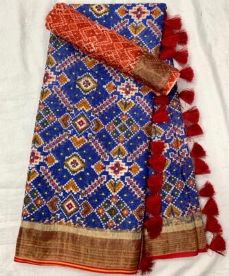 Pure Linen Patola Sarees With Blouse (2)