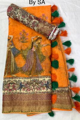 Pure Linen Patola Sarees With Blouse (25)