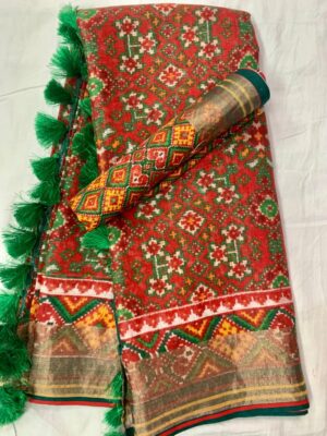 Pure Linen Patola Sarees With Blouse (27)